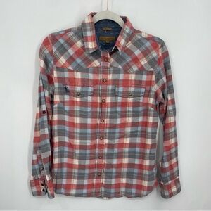 Jachs Girlfriend Plaid Pearl Snap Bea Shirt Sz XS Red gray
